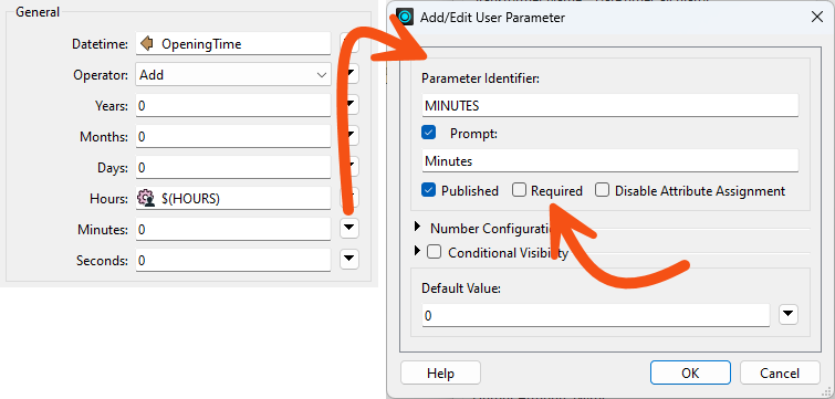 Viewing the Required checkbox when creating a new user parameter